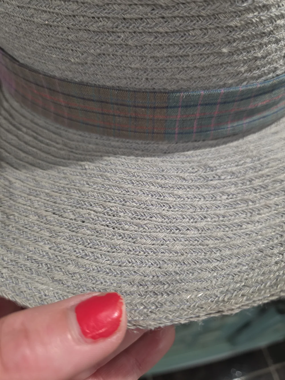 August Hats Gray Hemp Blend Plaid Band Boater Hat
